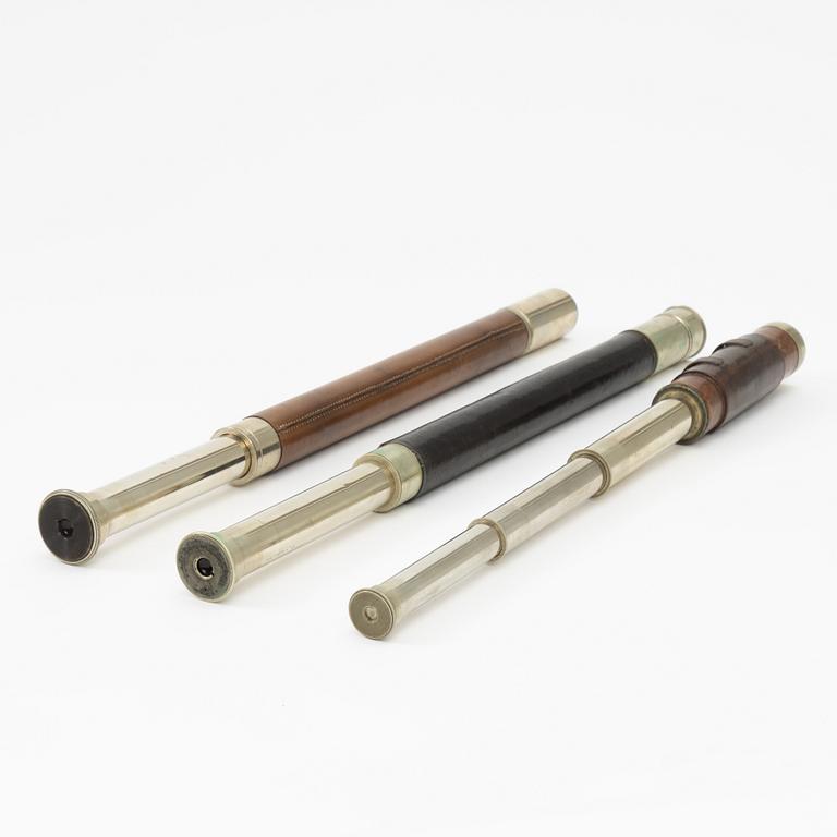 Three telescopes, English, by F Cox, Negretti & Zambra, and Hicks, 19th/20th century.