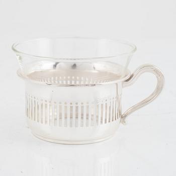 Temuggar, 8 st, silver och glas, Tyskland, troligtvis 1900-talets mitt.