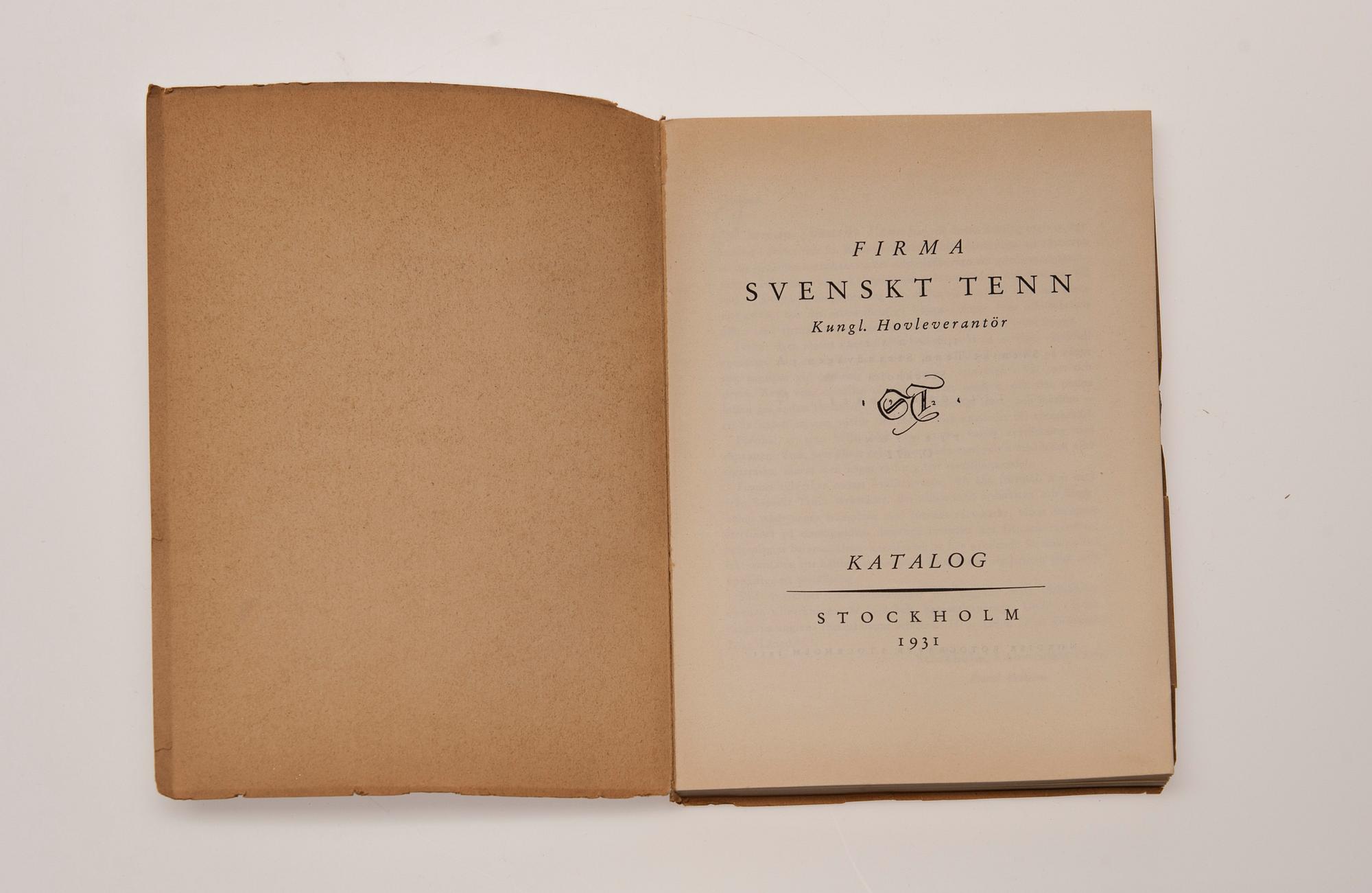 KATALOG, Firma Svenskt Tenn, Stockholm 1931.
