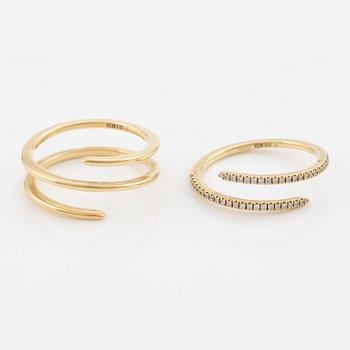 Engelbert, rings, 2 pcs, "Petit Spin ring" and "Double Spin ring", 18K gold, one with brilliant-cut diamonds.