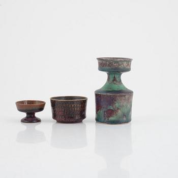 Stig Lindberg, a vase and two stoneware bowls, Gustavsbergs studio.