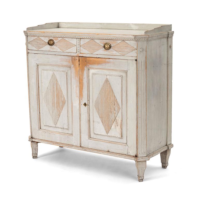 A late Gustavian grey lacquered pine cabinet, Sweden ca 1800.