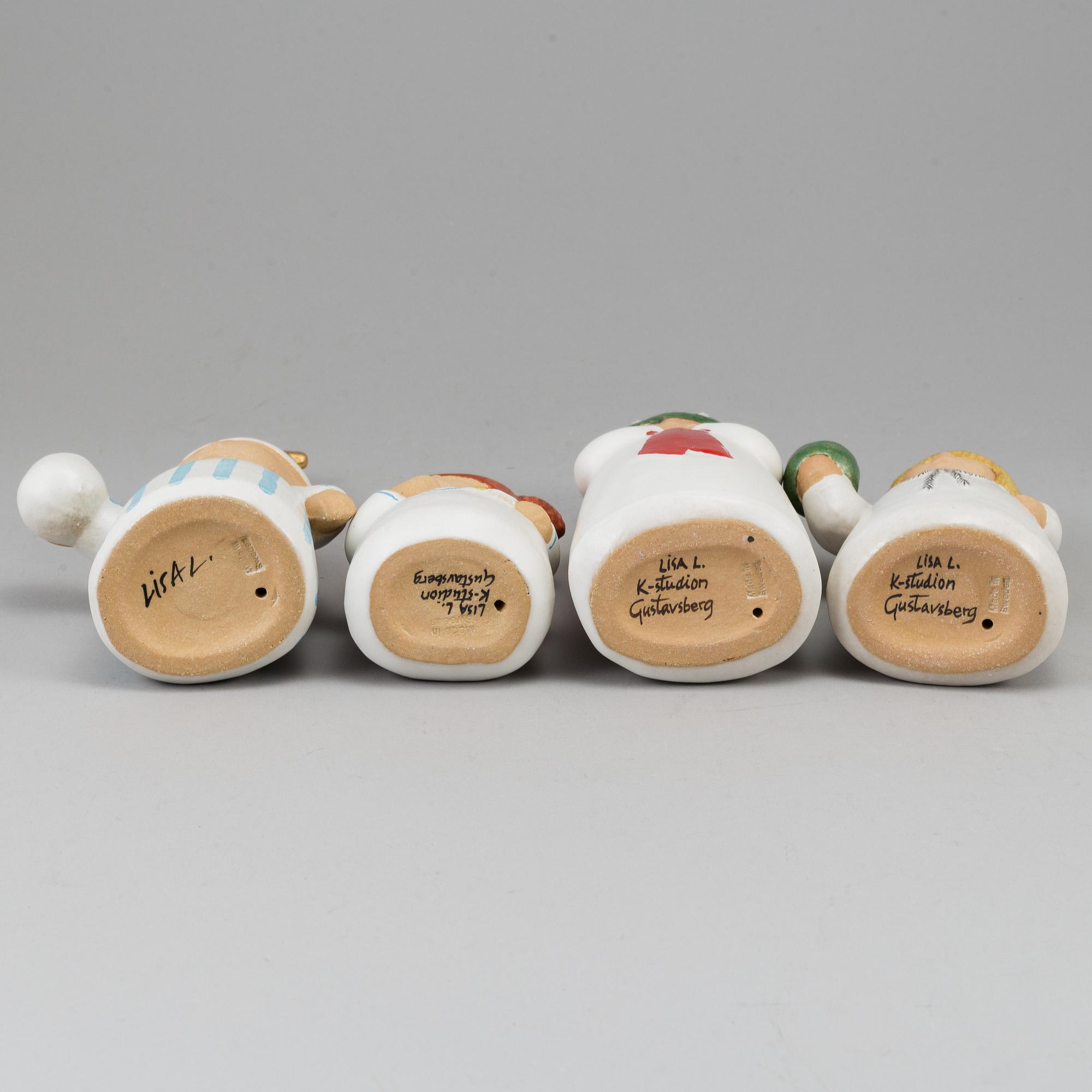 LISA LARSON, 4 st, Luciatåg, ljusstakar/figuriner, signerade, Gustavsberg.