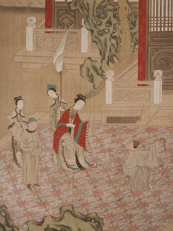 A Chinese scroll painting, ink and colour on paper, Qing dynasty, 19th Century.