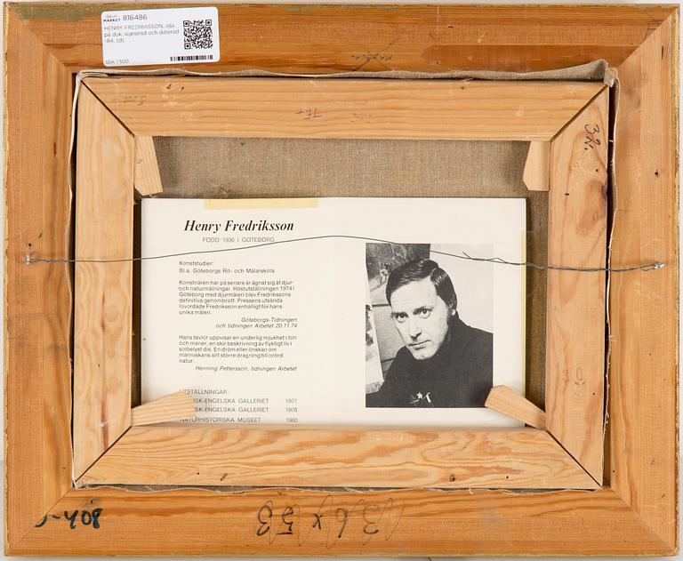 HENRY FREDRIKSSON, oil on canvas, signed and dated -84.