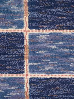 CARPET. "Rutig blå halvflossa". Knotted pile in relief. 374,5 x 369,5 cm. Signed MMF.
