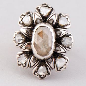 A RING, rose cut diamonds, silver, gold.