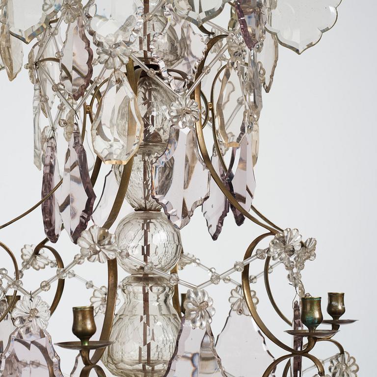 A mid 19th century Swedish Baroque style six-light chandelier.