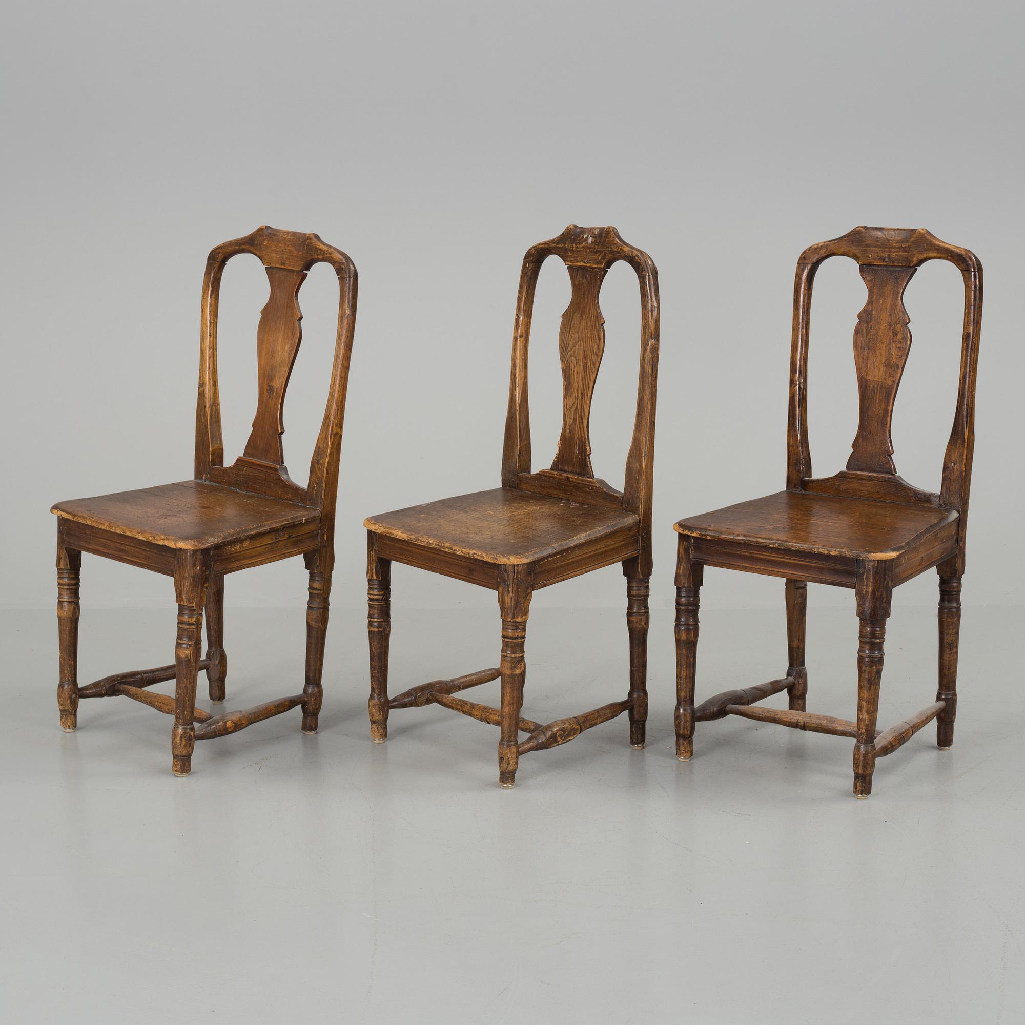 Three 18th century rococo chairs.