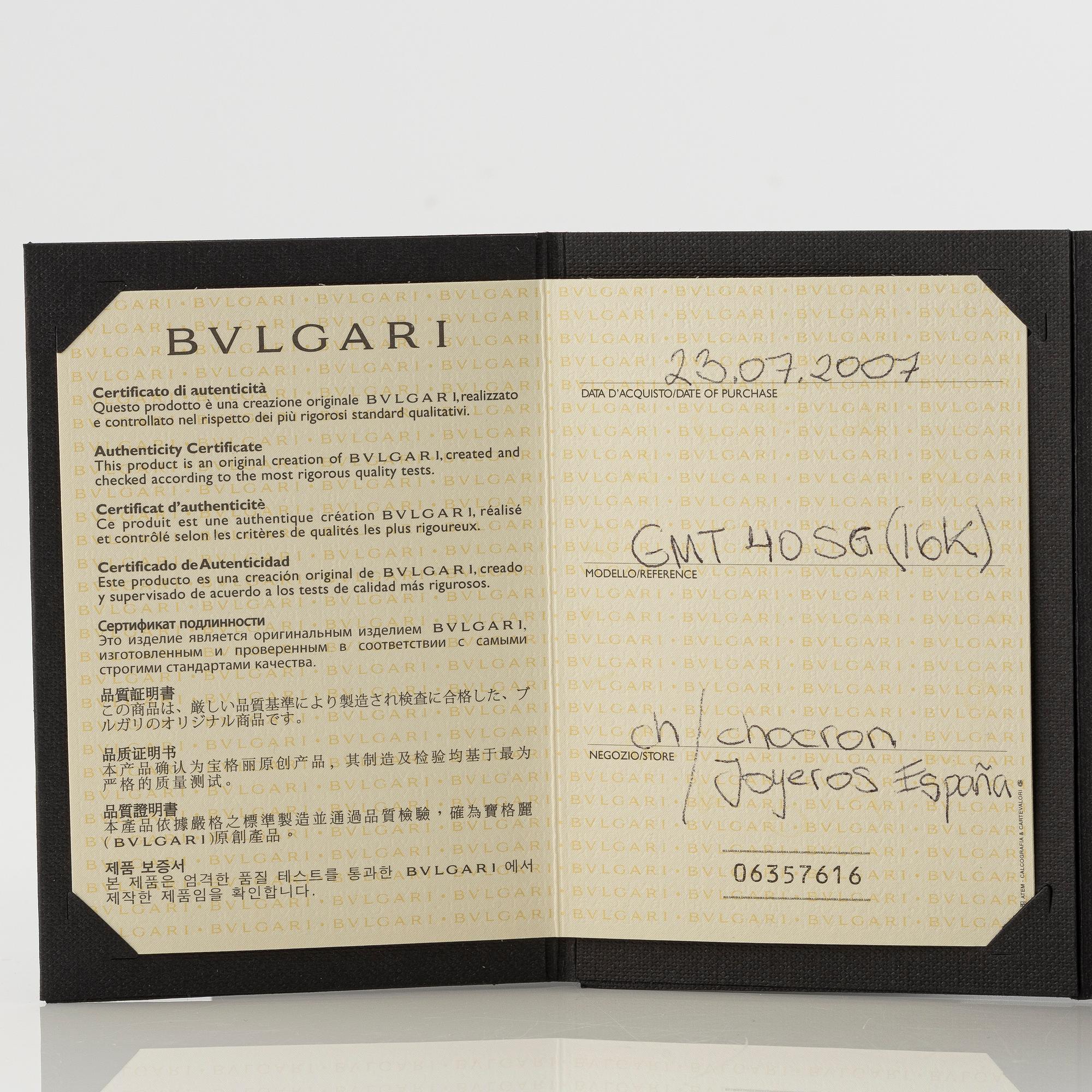 Bvlgari, Diagono GMT, wristwatch, 40 mm.