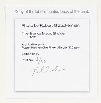 Robert Zuckerman, "Bianca Magic Shower, NYC".