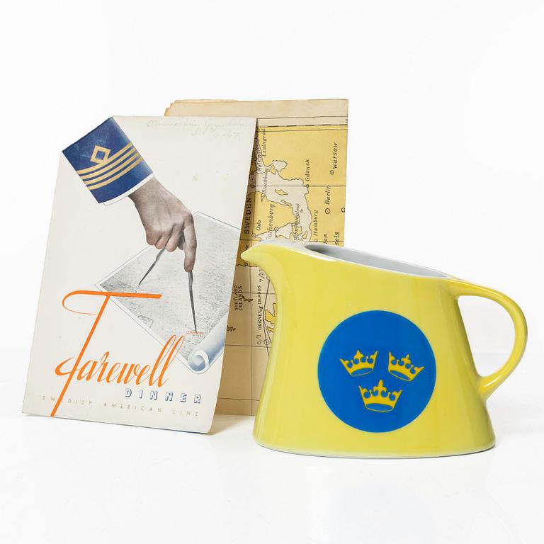 A porcelain water jug, 'Svenska Amerika Linjen', mid 20th Century.