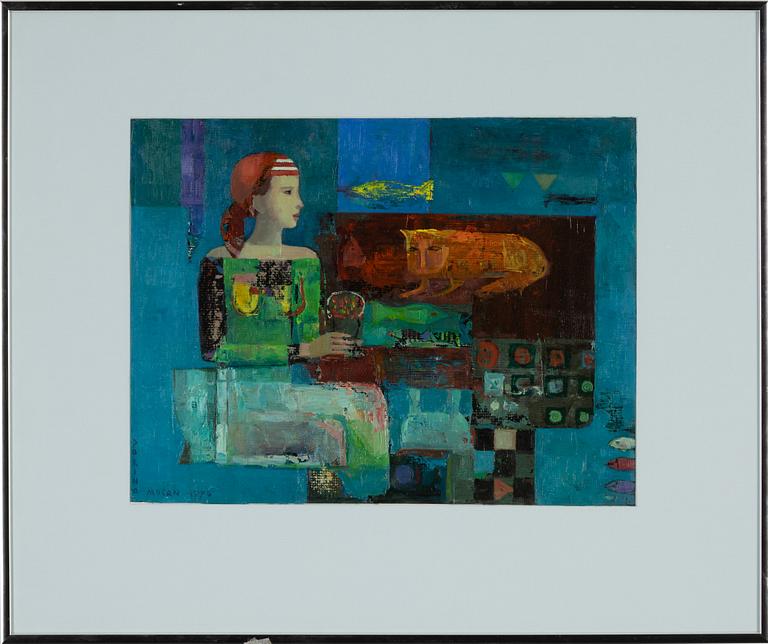 Dorina Mocan, akryl på papper,  signerad och daterad 1990.