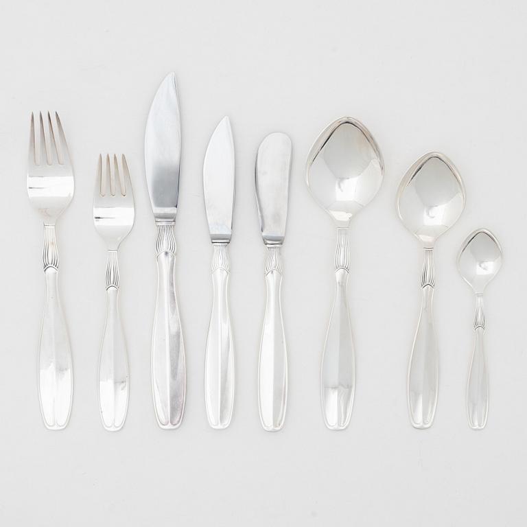 Guldsmedsaktiebolaget (GAB), GAB, cutlery set silver, in case, model 'Vängåva', Stockholm 1964-66 (87 pieces).
