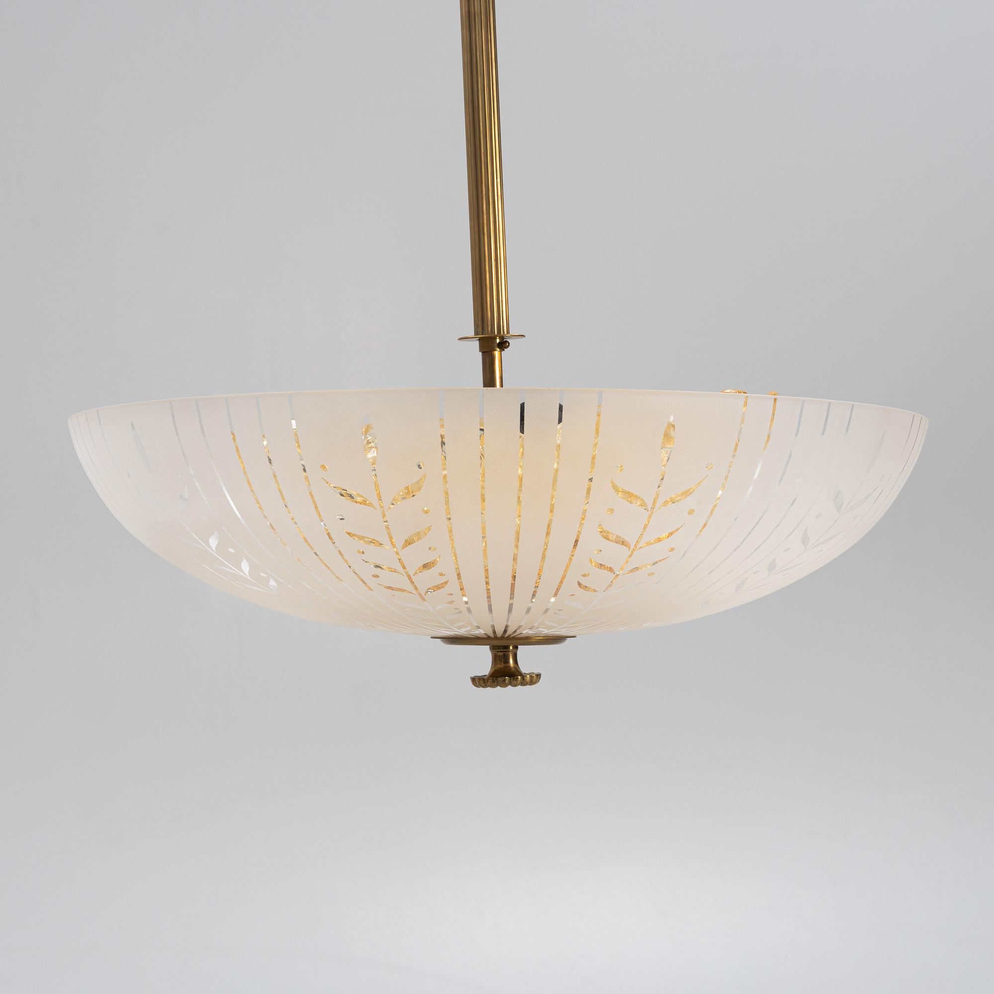 Taklampa, Swedish Modern, Orrefors, 1940-tal.