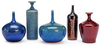 Five Rolf Palm stoneware miniature vases, Mölle.