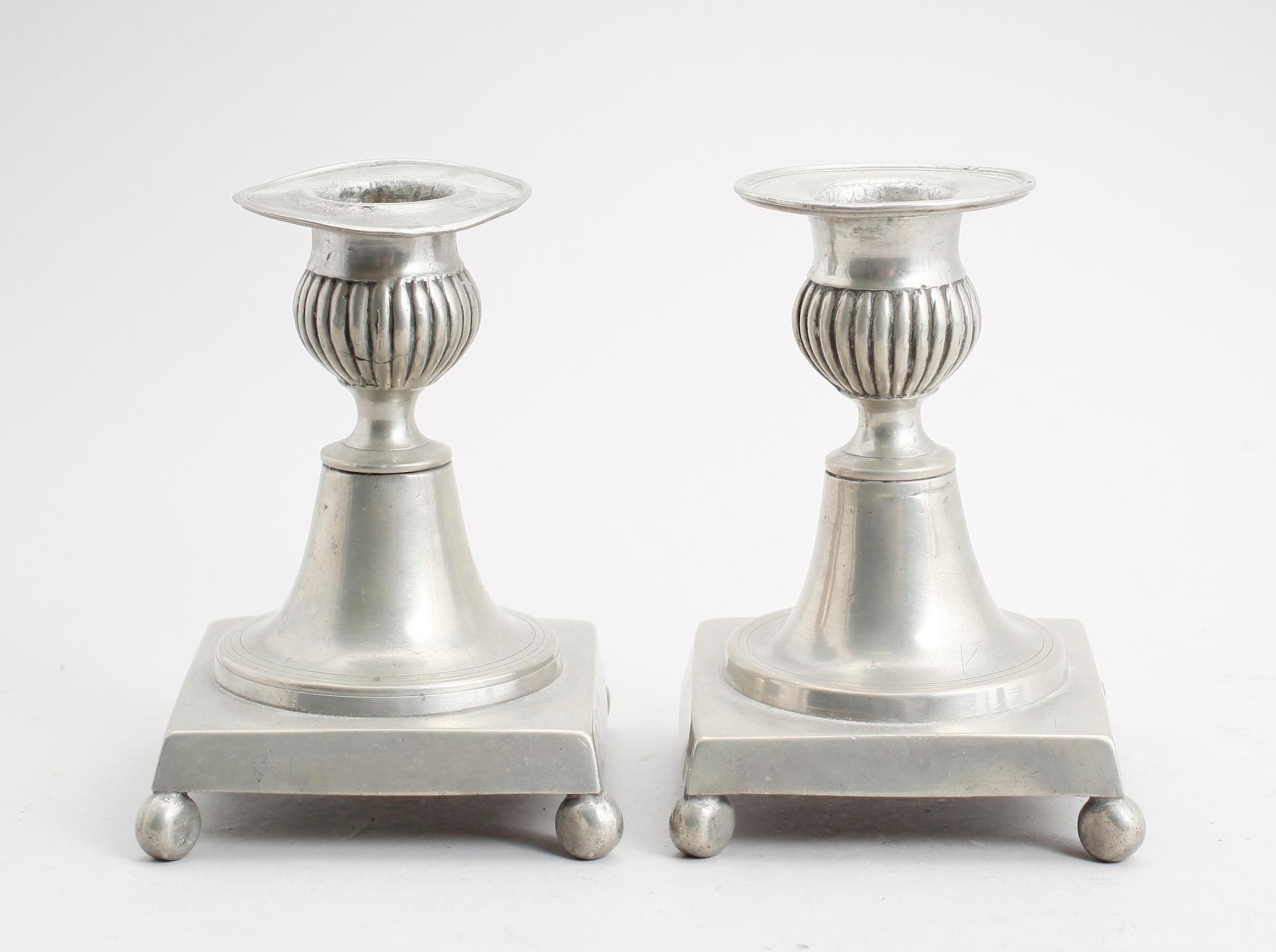 LJUSSTAKAR, 1 par, tenn, IP Fagerström, Kalmar 1844.