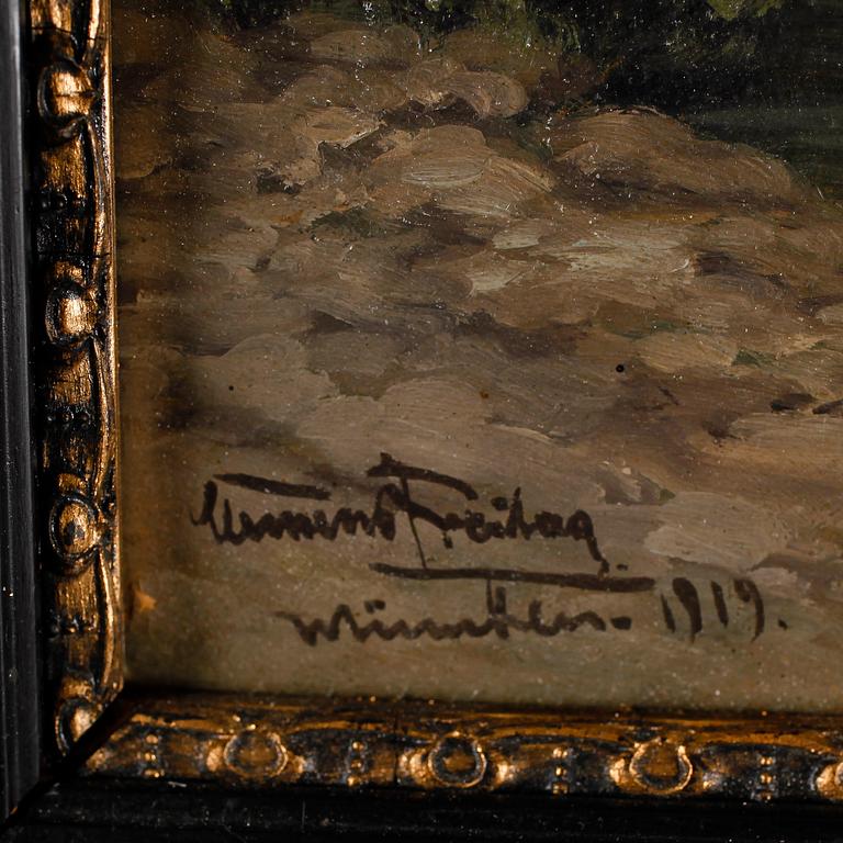 CLEMENS FREITAG, 2 st, olja på pannå, signerade samt en daterad München 1919.