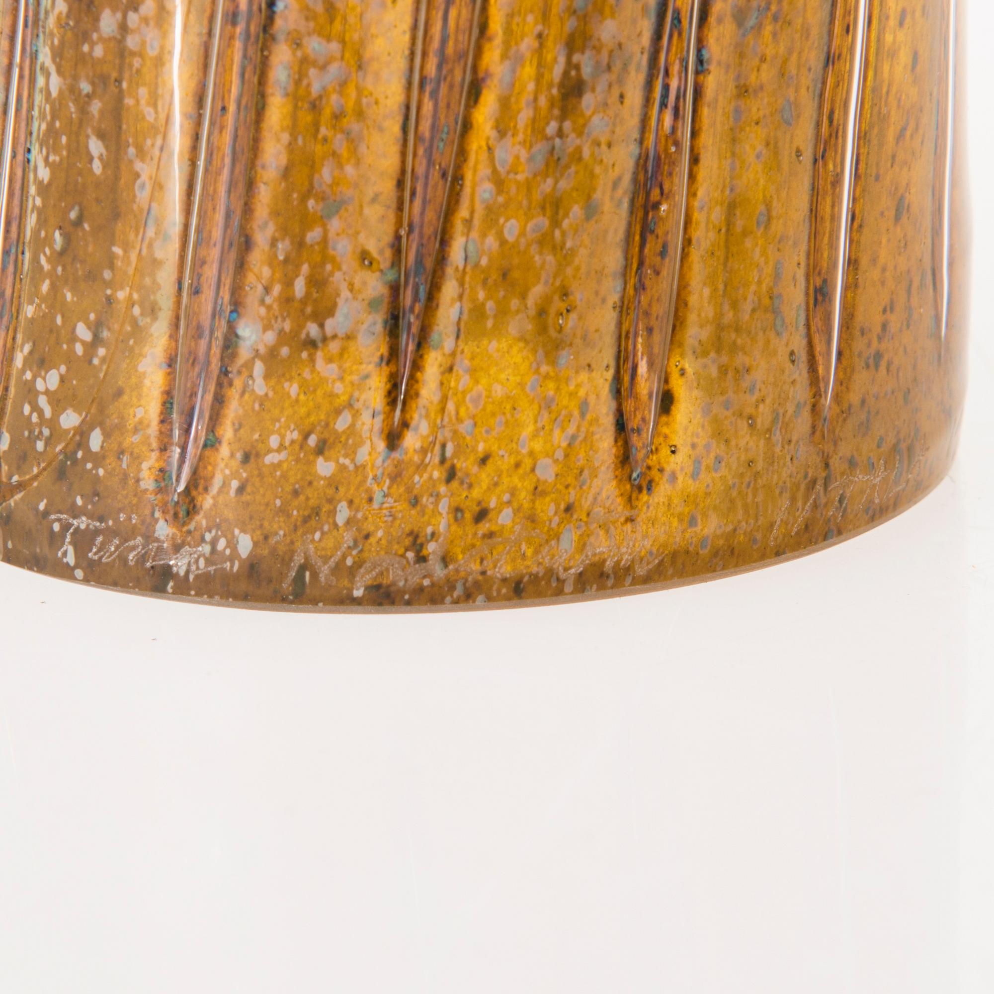 TIINA NORDSTRÖM, veistos, "Keltakaktus", signeerattu Tiina Nordström Iittala 1992.
