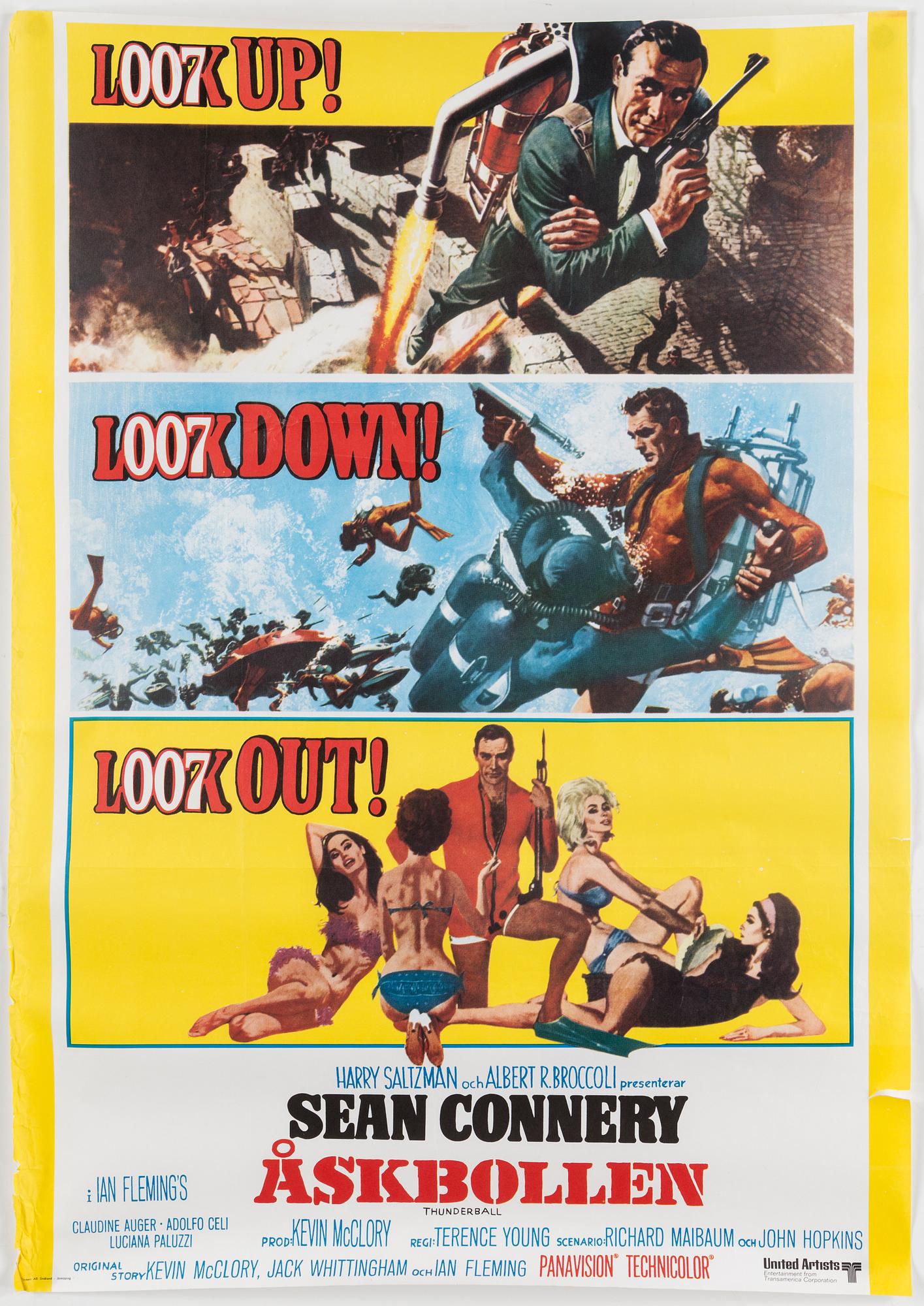 A James Bond movie poster, offset, 'Åskbollen' ('Thunderball'), United Artists, Tryckeri AB Småland, 1965.