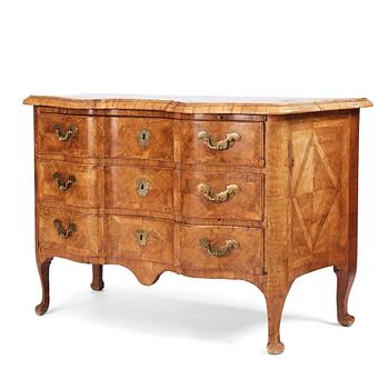 2. A late Baroque walnut-veneered chest of drawers by J. H. Fürloh (master 1724-1745).