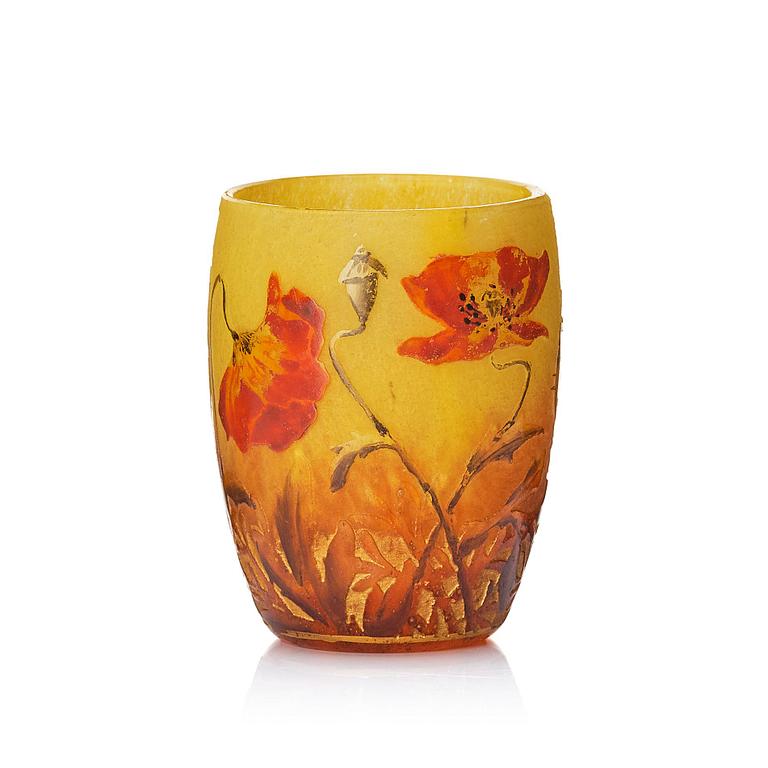 Daum, an Art Nouveau enamel painted cameo glass vase, Nancy, France.