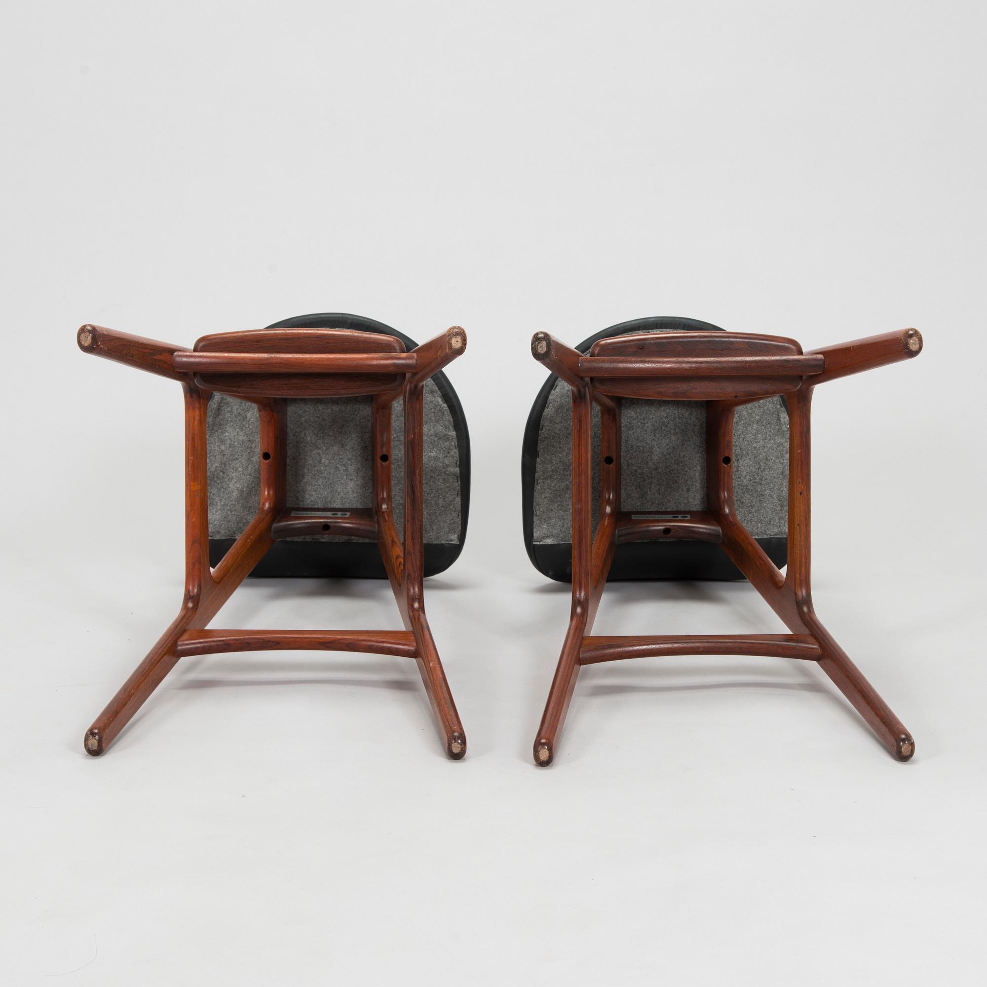 Erik Buck, a pair of 1960s 'OD-61' bar stools for Odense Maskinsnedkeri A-S, Denmark.