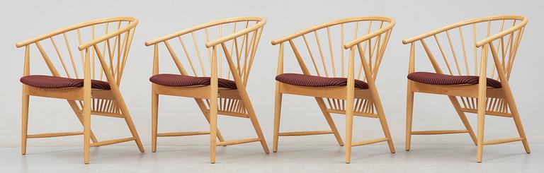 KARMSTOLAR, 4 st, "Solfjädern", Sonna Rosén, Gemla Möbelfabrik, formgiven 1948.