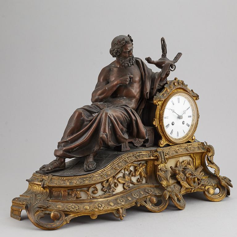 A large bronze mantle clock, circa 1900.