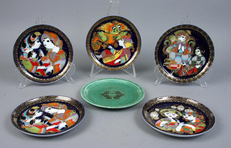 TALLRIKAR, 6 st, keramik, Björn Wiinblad, Rosenthal samt Argenta, Wilhelm Kåge, Gustavsberg.