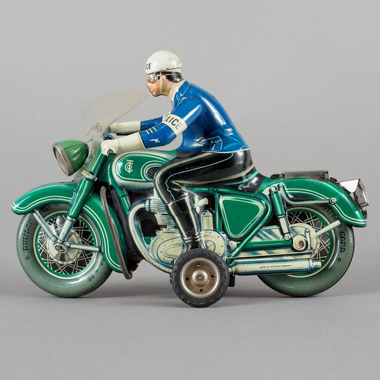 LEKSAKSMOTORCYKEL, litograferad plåt, Dunlop, Tyskland, 1900-talets mitt.