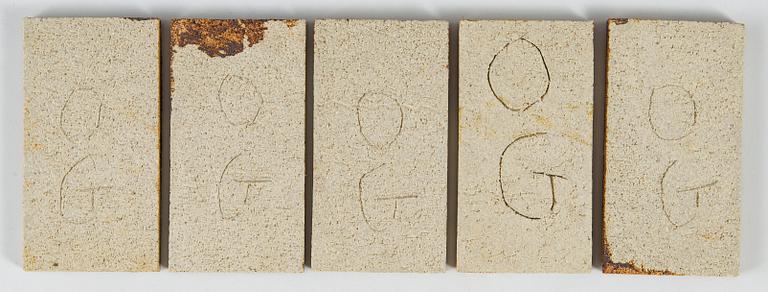 Roger Capron, a five-piece ceramic relief, signed.