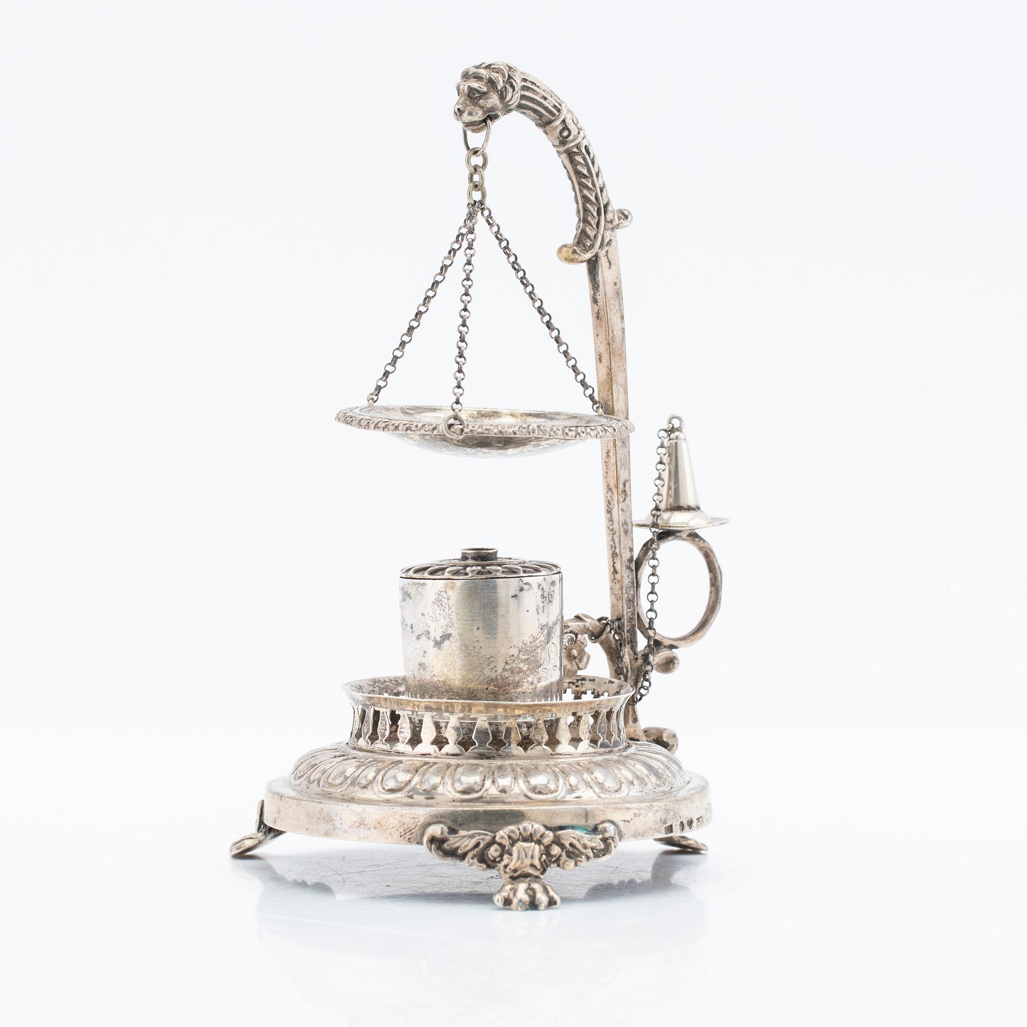 Parfymbrännare, silver, Gustav Möllenborg, Stockholm, 1839.