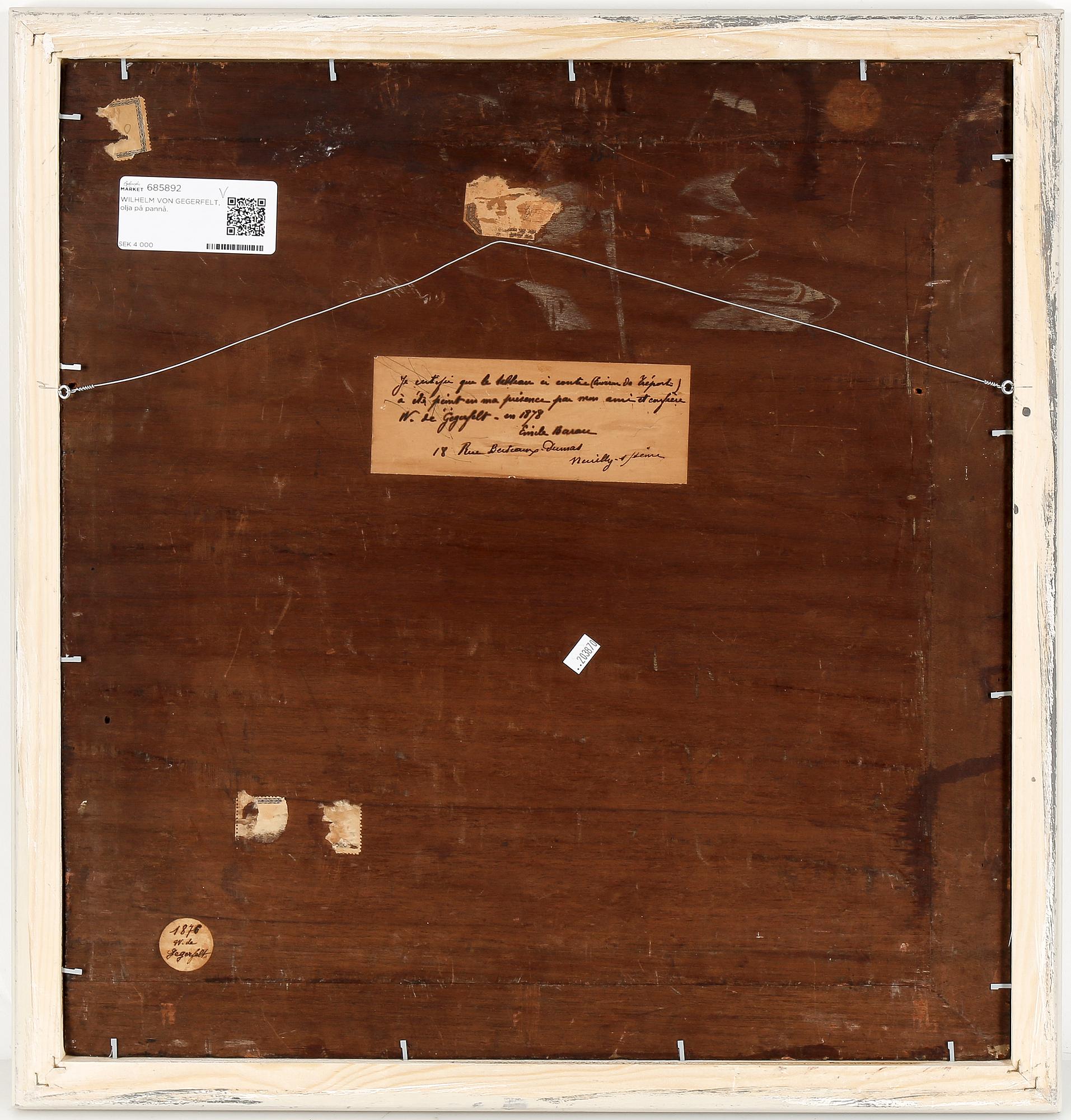 WILHELM VON GEGERFELT, olja på pannå.