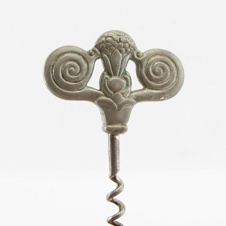 Corkscrews 6 pcs Art Nouveau early 1900s pewter.
