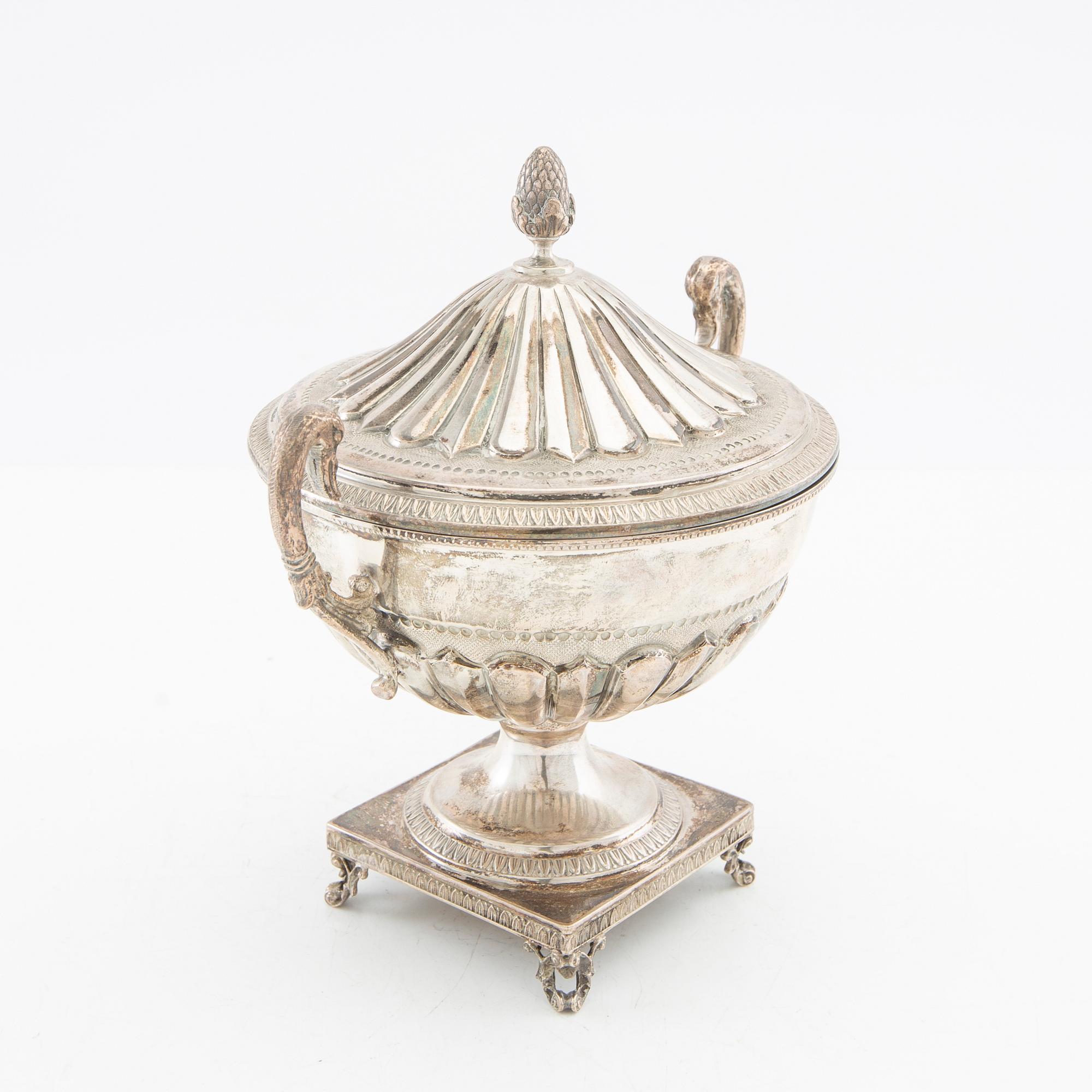 Candy bowl with lid, silver, Swedish import marks, Empire style, early 20th century.