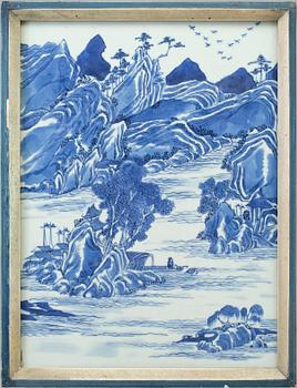 A Chinese blue and white porcelain plaque, Qing dynasty, late 19th century.