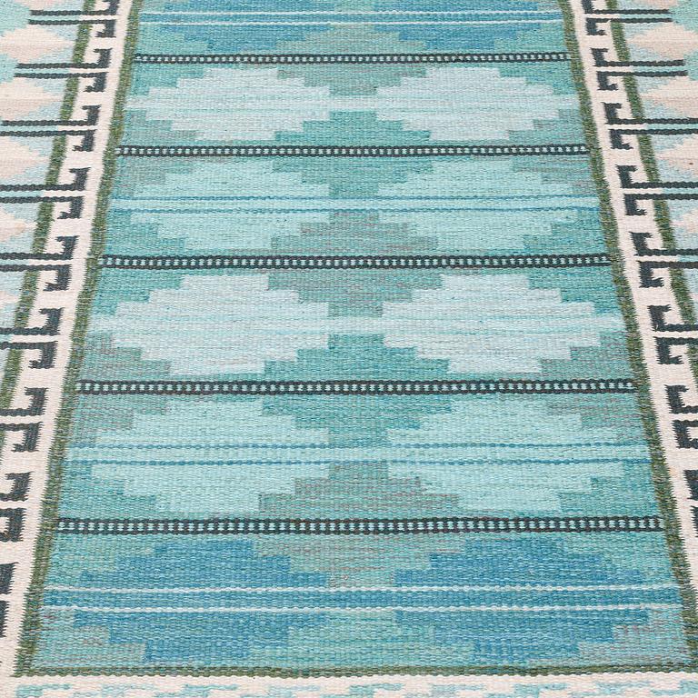 A carpet, flat weave, ca 203,5 x 138,5 cm, indistinct signature.