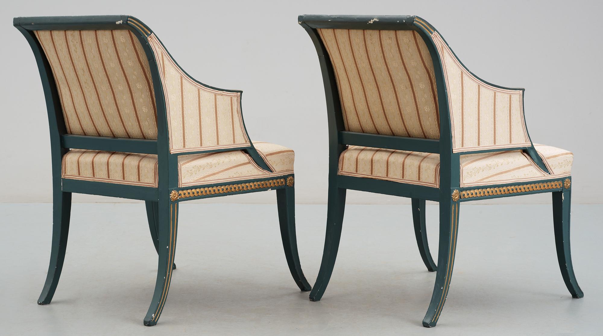 A pair of late Gustavian circa 1800 armchairs.