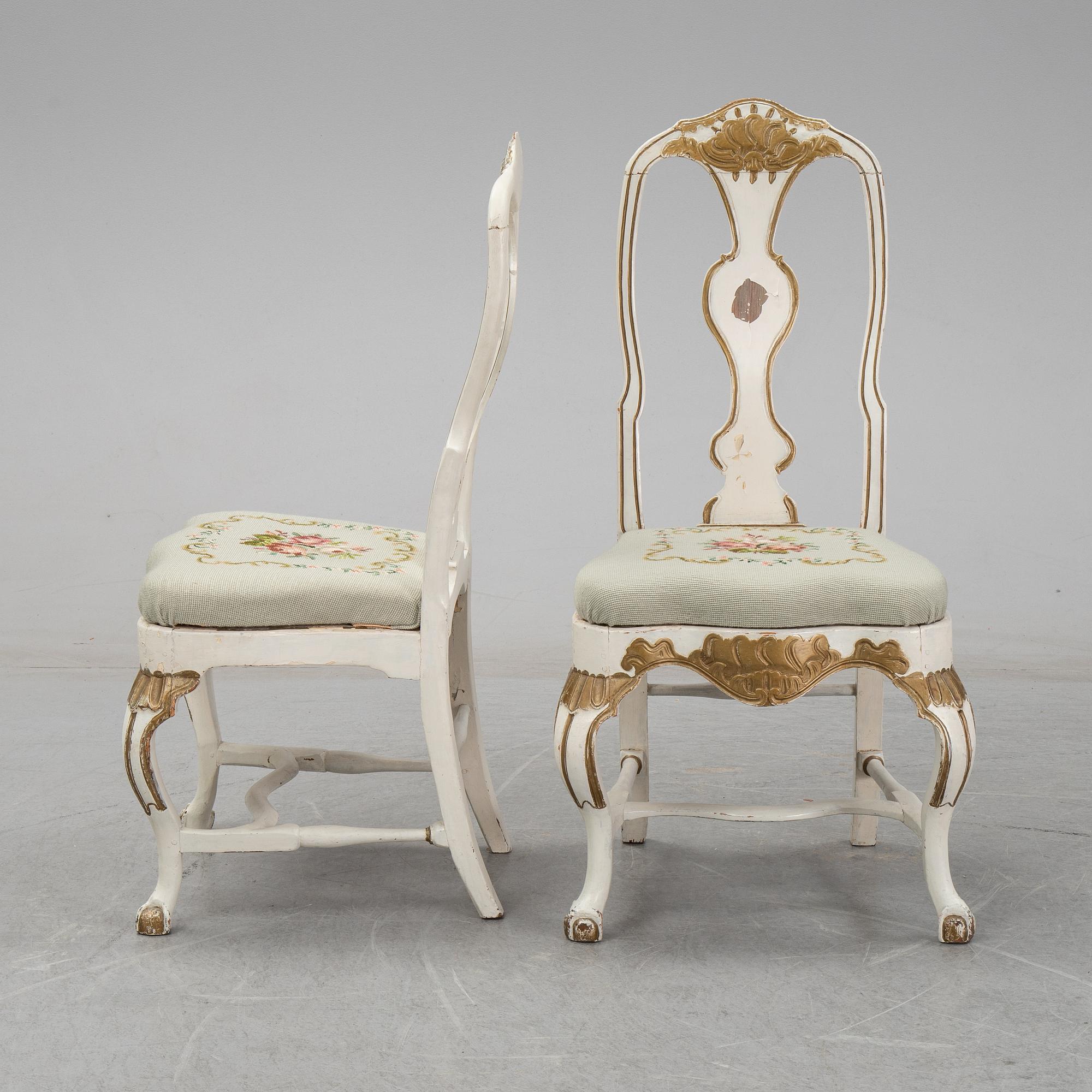 Two Swedish Rococo chairs, second half of the 18th century.