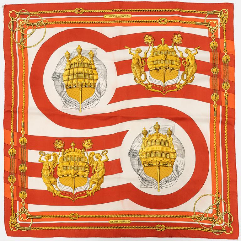 Hermès, three silk scarves.