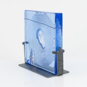 Bertil Vallien, a glass relief with stand, Kosta Boda, Sweden, signed.