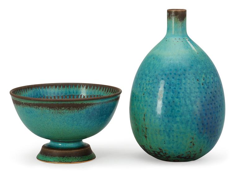 A Stig Lindberg stoneware vase and bowl, Gustavsberg Studio 1958-59 and 1963.