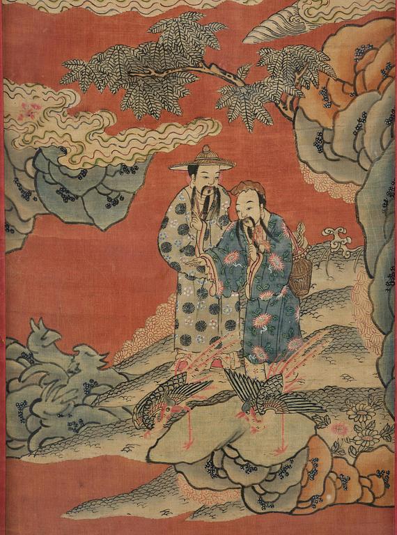 A set of four kesi panels depicting Xiwangmu and the daoist Immortals, late Qing dynasty.