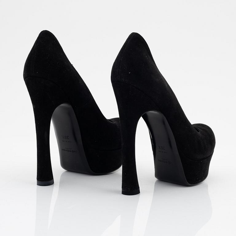 Yves Saint Laurent, a pair of black suede platform pumps, size 36 1/2.