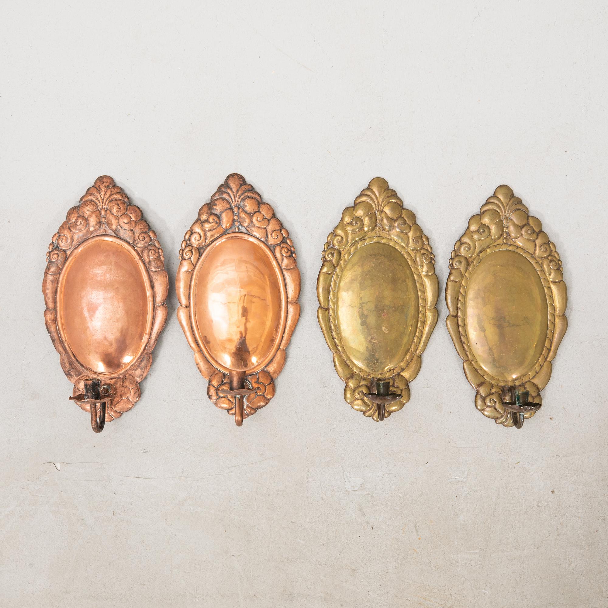 Wall sconces 2 pairs Art Nouveau early 20th century.