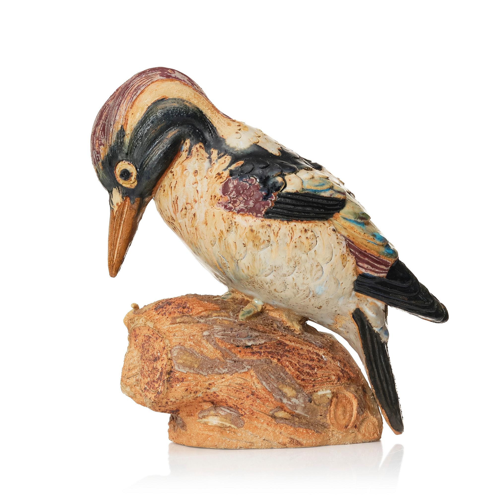 Tyra Lundgren, a stoneware sculpture of a woodpecker, Gustavsberg Sweden, 1940s.