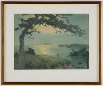 Hiroshi Yoshida, Månlandskap med tall vid kust.