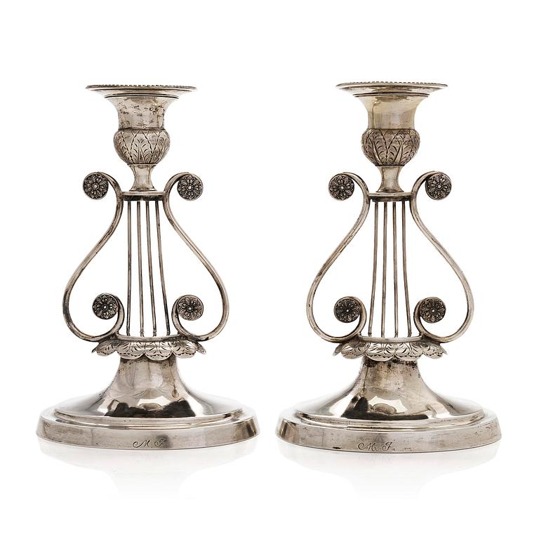 A pair of 19th-century silver candlesticks, maker's mark of Jacob Herman Lundström, Kuopio, 1823.
