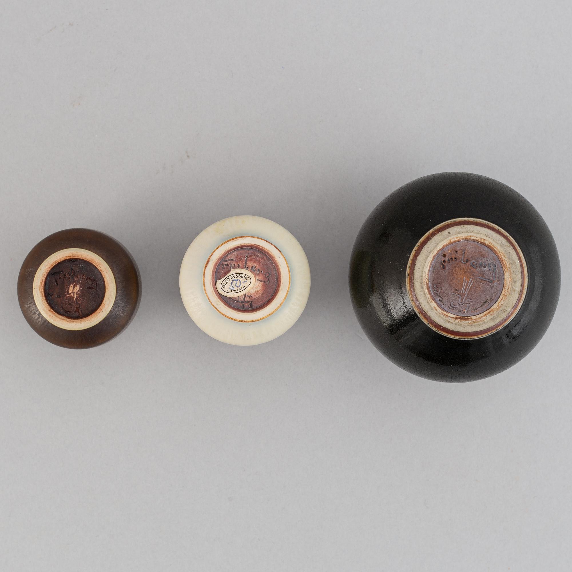 Berndt Friberg, a set of three stoneware vases, Gustavsberg studio, Sweden 1960's.